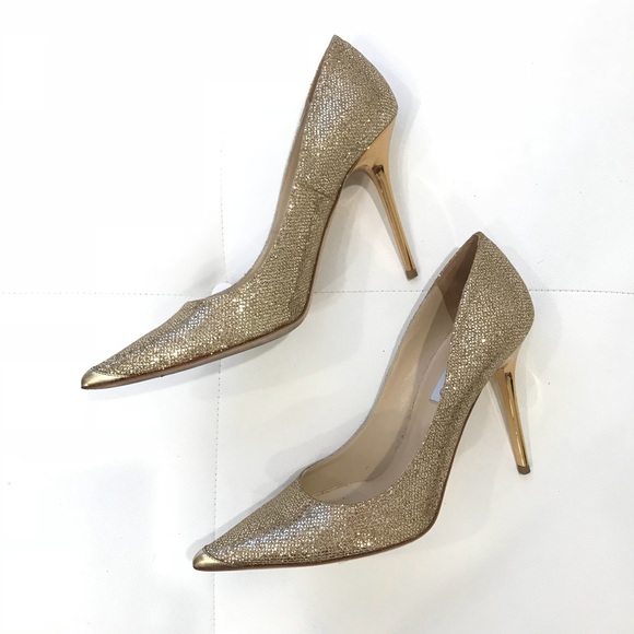 JIMMY CHOO Gold Glitter Pointed Toe Heels Sz 40 - Picture 2 of 5